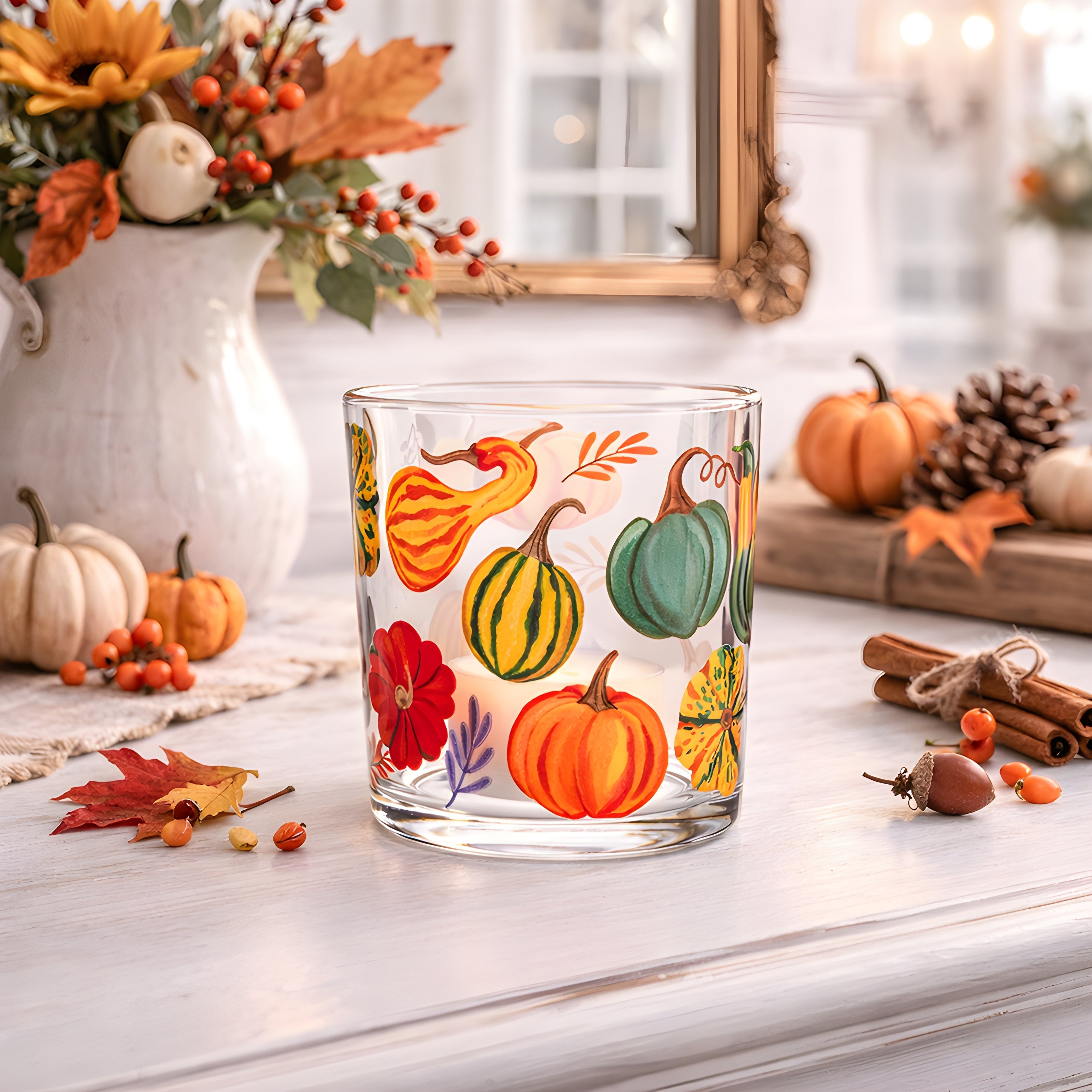 Harvest Gourds Glass Votive 3 Inch Holder