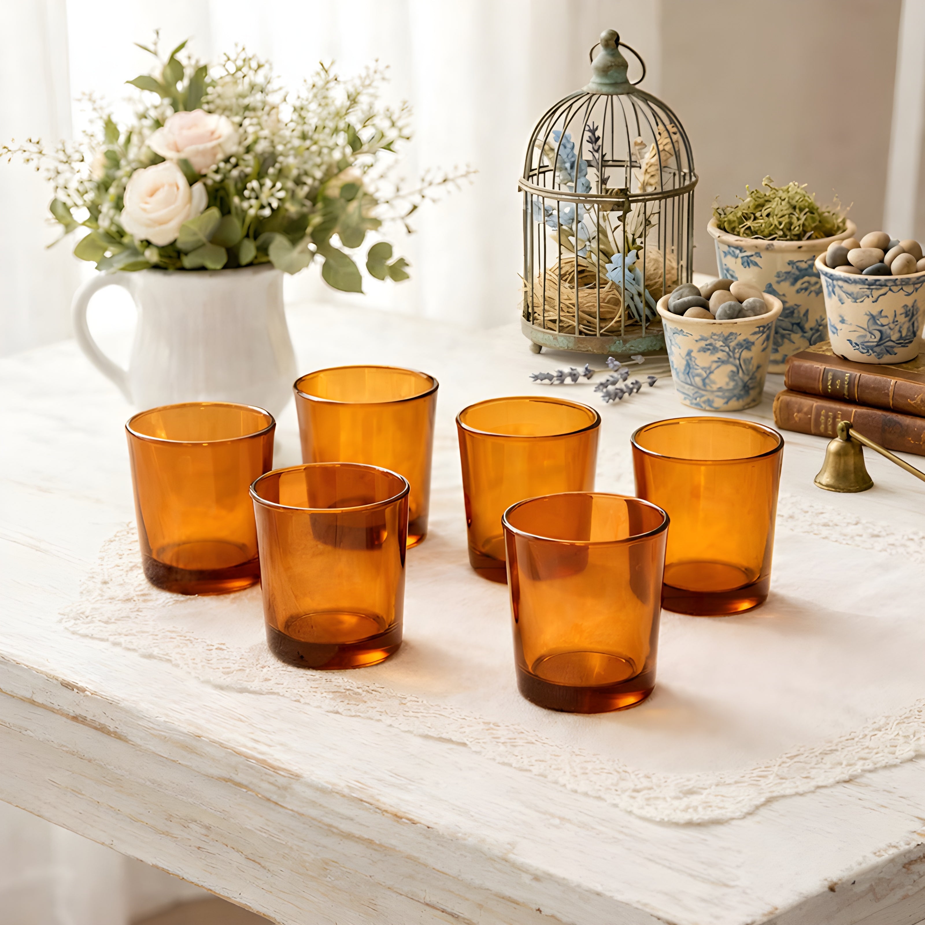 Amber Glass Votive Candle Holder